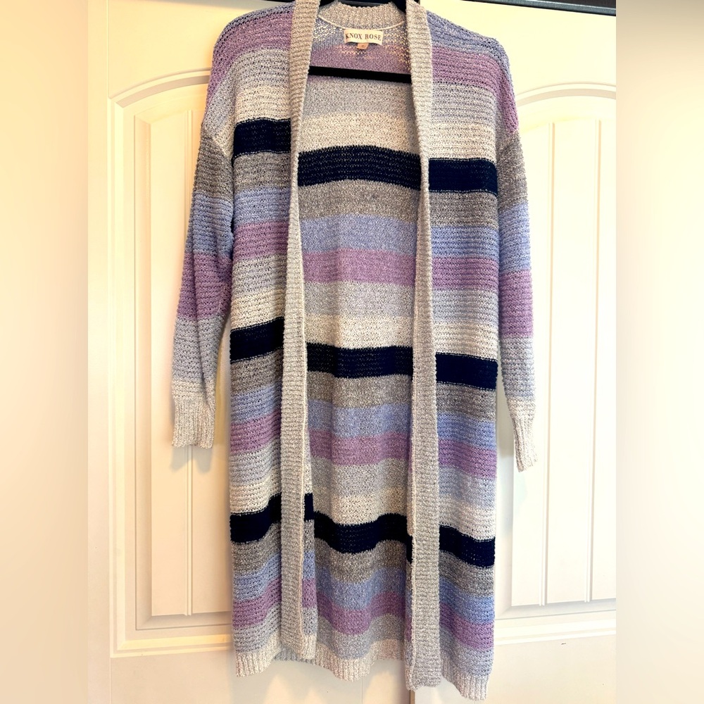 Knox Rose Lavender Blue Long Duster Cardigan Sweater M